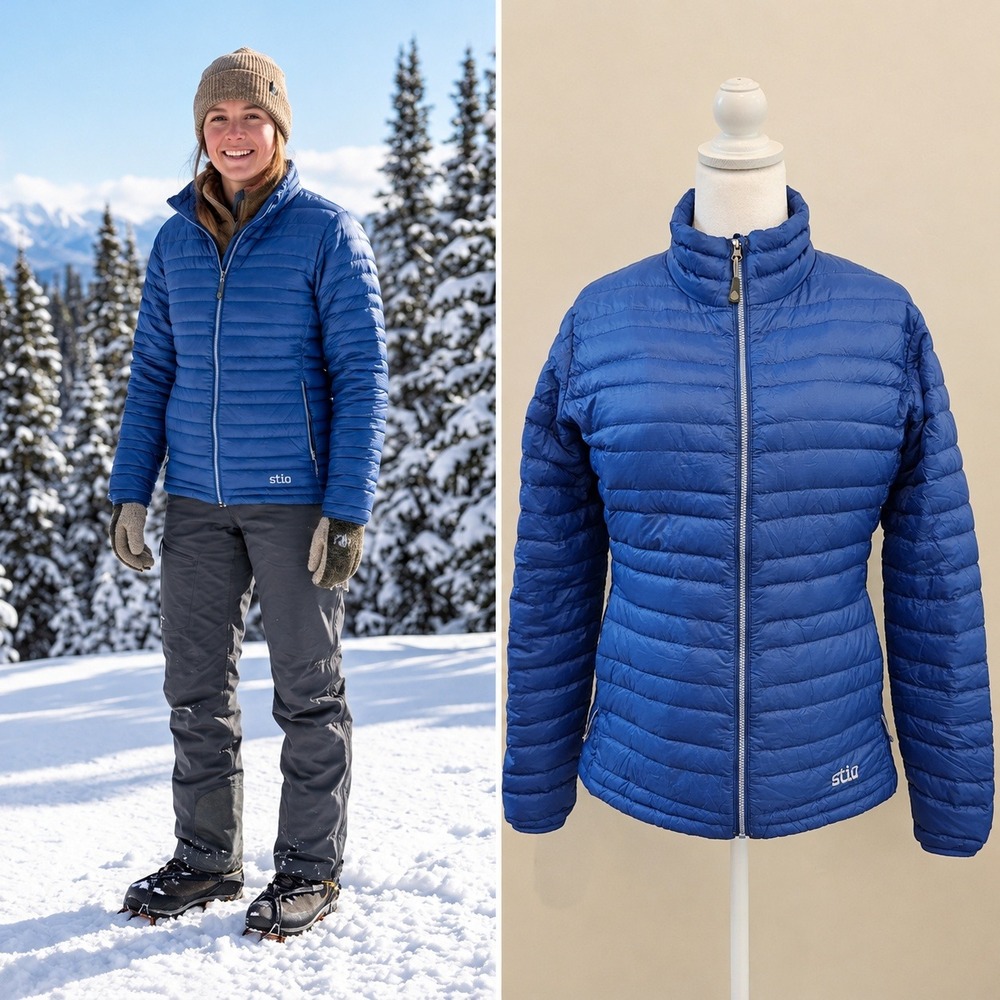 Stio Womens Pinion Down Insulated Puffer Jacket Full-Zip Blue Pertex Size Medium
